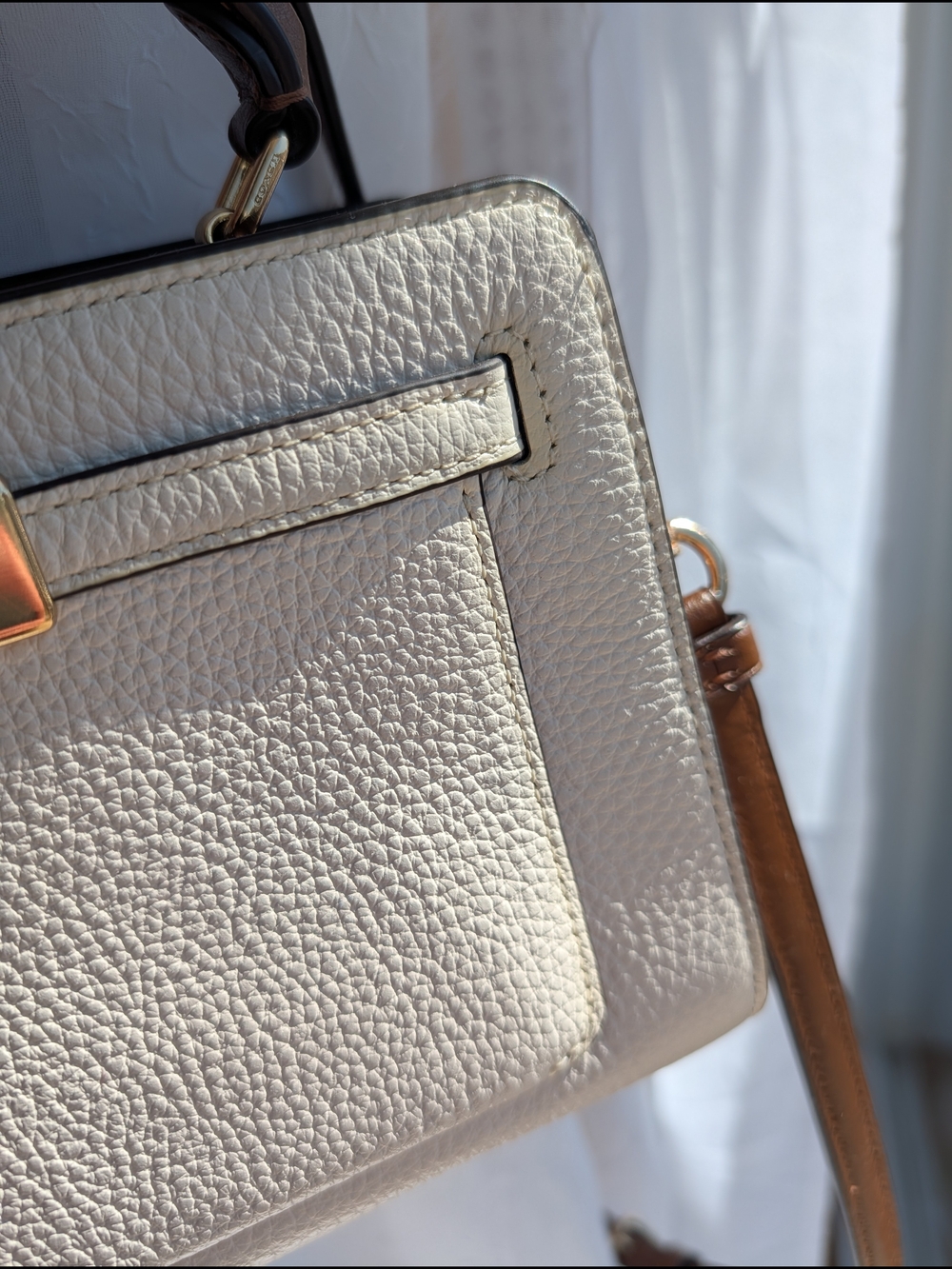 Coach Mini Lane Cream Brown Gold Top-Handle Crossbody Bag Leather - Picture 2 of 9